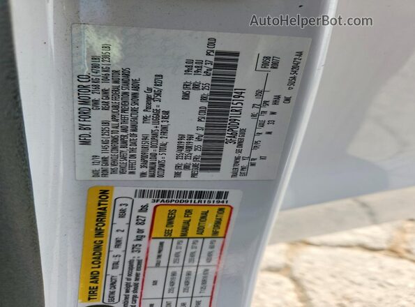 3FA6P0D91LR151941 2020 FORD FUSION White ძრავის განყოფილების ხედი