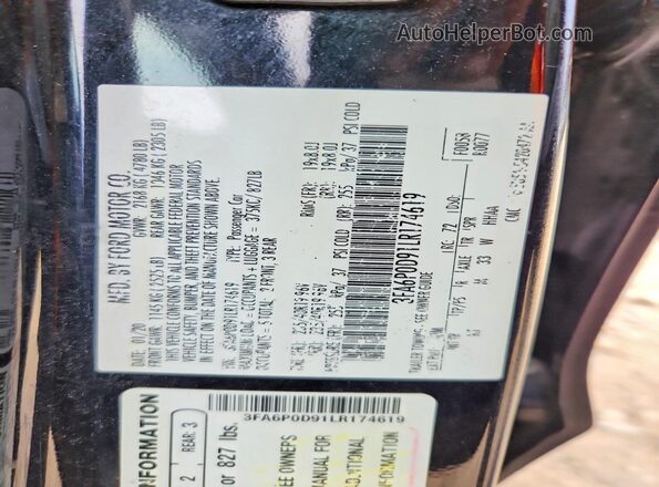 3FA6P0D91LR174619 2020 FORD FUSION Black Շարժիչի բաժամունքի տեսք