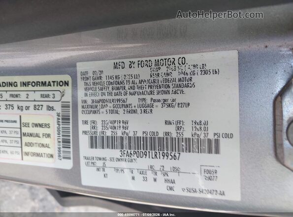 3FA6P0D91LR199567 2020 FORD FUSION White Շարժիչի բաժամունքի տեսք