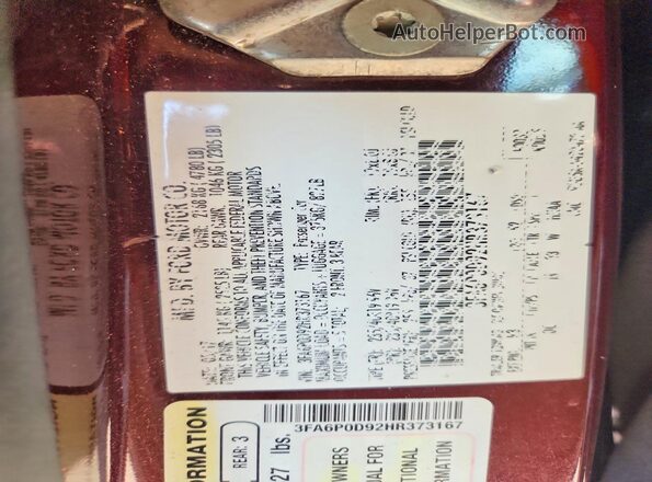 3FA6P0D92HR373167 2017 FORD FUSION Red Widok komory silnika