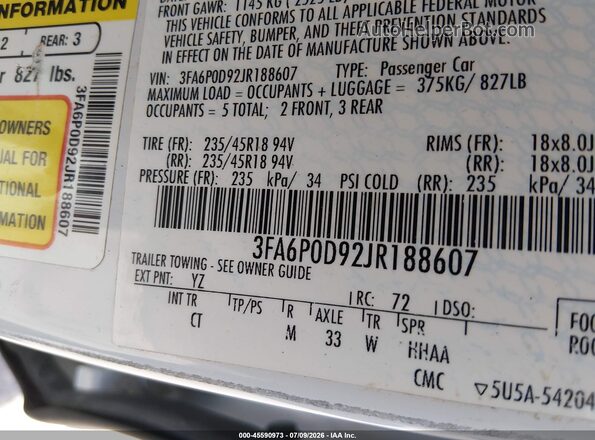 3FA6P0D92JR188607 2018 FORD FUSION Белый Вид подкапотного пространства