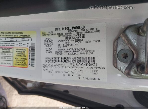 3FA6P0D93HR210592 2017 FORD FUSION White ძრავის განყოფილების ხედი