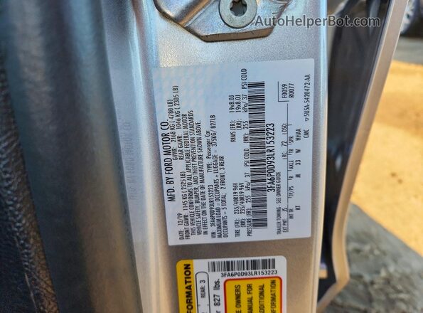 3FA6P0D93LR153223 2020 FORD FUSION Silver Engine compartment view