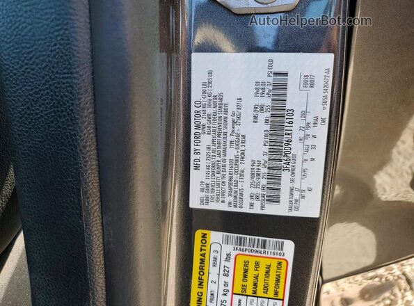 3FA6P0D96LR116103 2020 FORD FUSION Charcoal Widok komory silnika