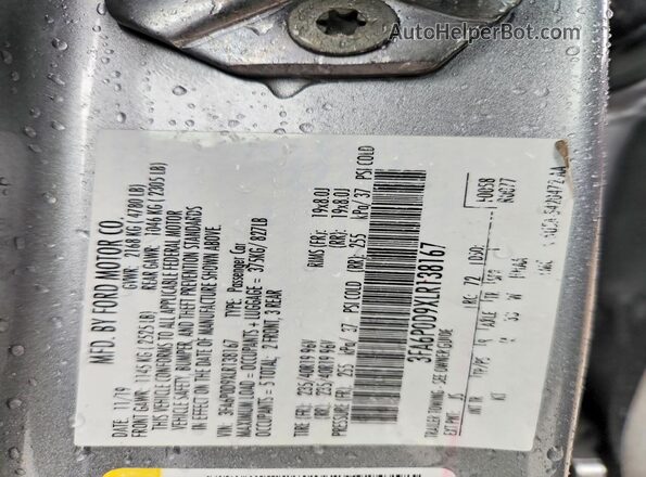 3FA6P0D9XLR138167 2020 FORD FUSION Silver Widok naklejki z numerem VIN