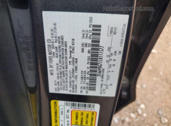 3FA6P0G71LR111577 2020 FORD FUSION Gray Շարժիչի բաժամունքի տեսք