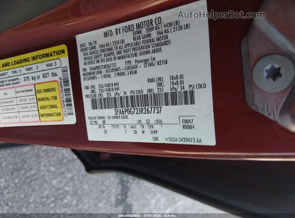 3FA6P0G72JR267737 2018 FORD FUSION Red Widok komory silnika