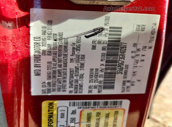 3FA6P0G73GR402877 2016 FORD FUSION Red Widok naklejki z numerem VIN