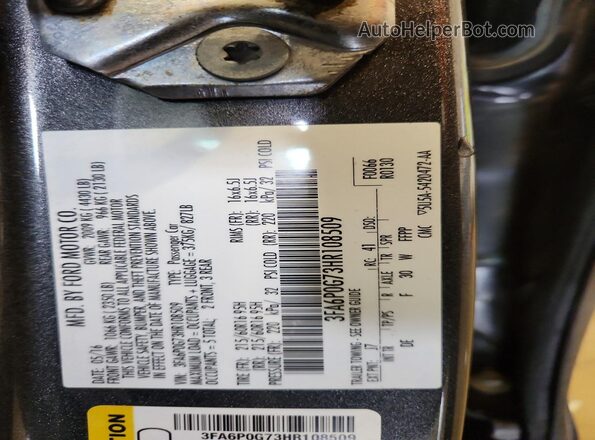 3FA6P0G73HR108509 2017 FORD FUSION Gray VIN კოდის სტიკერის ხედი