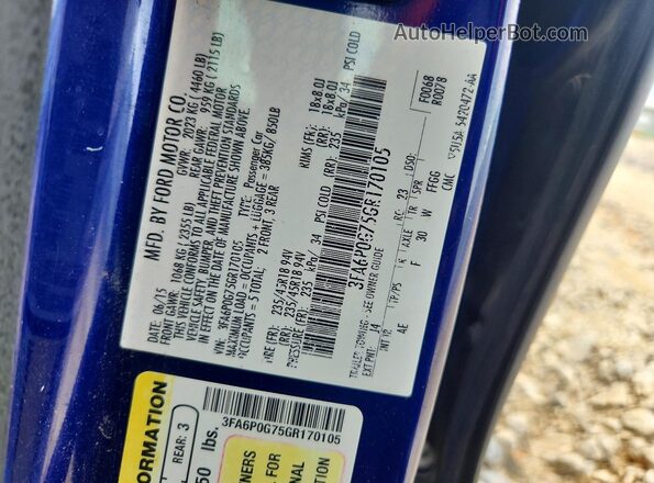 3FA6P0G75GR170105 2016 FORD FUSION Blue Engine compartment view