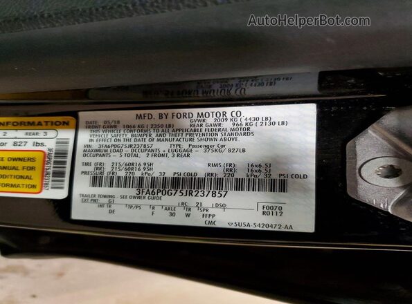 3FA6P0G75JR237857 2018 FORD FUSION Black Вид підкапотного простору