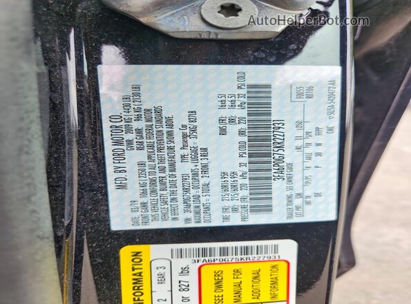 3FA6P0G75KR227931 2019 FORD FUSION Black Vista de la etiqueta del VIN