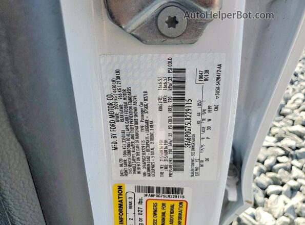 3FA6P0G75LR229115 2020 FORD FUSION White ძრავის განყოფილების ხედი