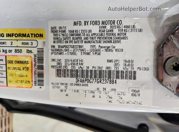 3FA6P0G77GR237884 2016 FORD FUSION White ძრავის განყოფილების ხედი