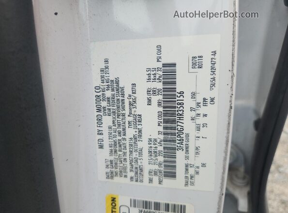 3FA6P0G77HR358156 2017 FORD FUSION White Engine compartment view
