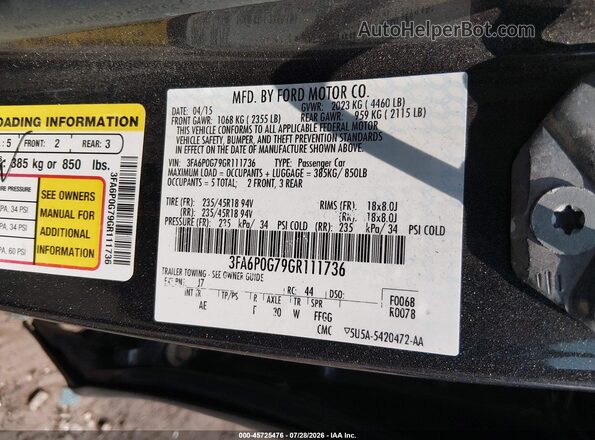 3FA6P0G79GR111736 2016 FORD FUSION Gray Vista del compartimento del motor
