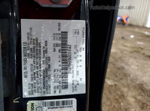 3FA6P0H70GR314562 2016 FORD FUSION Black Vista del compartimento del motor