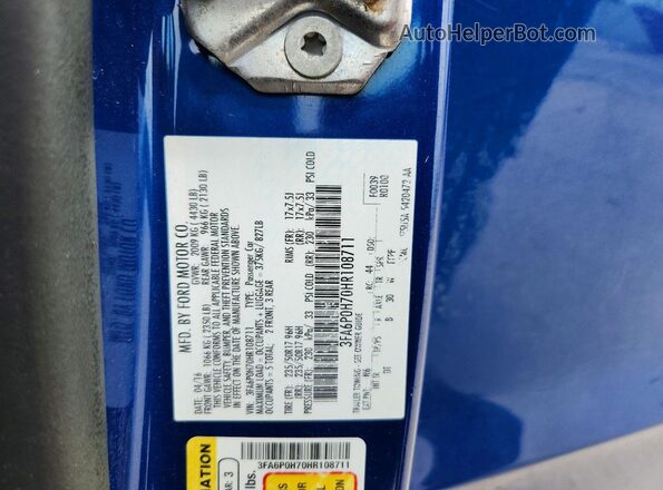 3FA6P0H70HR108711 2017 FORD FUSION Blue VIN კოდის სტიკერის ხედი