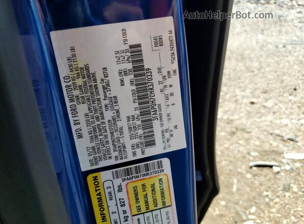 3FA6P0H70HR370339 2017 FORD FUSION Blue ძრავის განყოფილების ხედი