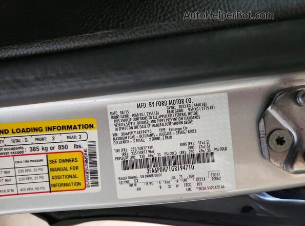 3FA6P0H71GR194710 2016 FORD FUSION Silver ძრავის განყოფილების ხედი