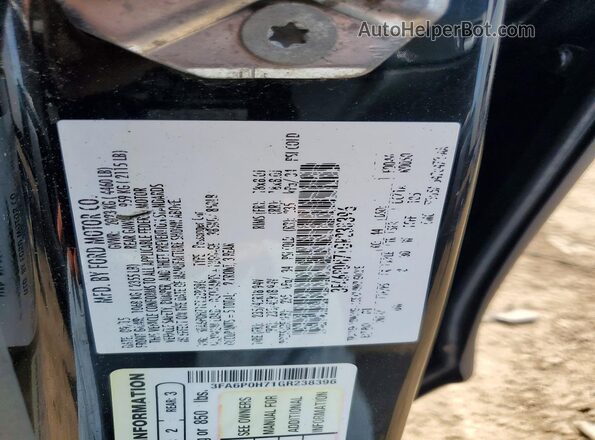 3FA6P0H71GR238396 2016 FORD FUSION Black Engine compartment view