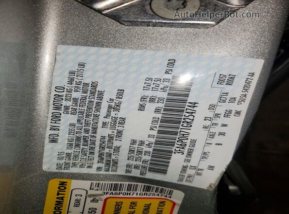 3FA6P0H71GR254744 2016 FORD FUSION Silver Vista del compartimento del motor