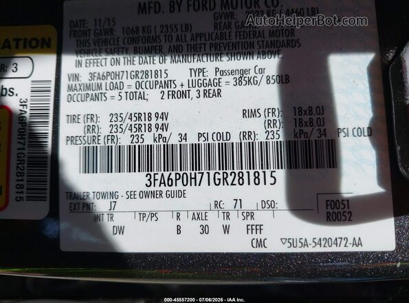 3FA6P0H71GR281815 2016 FORD FUSION Коричневый Вид подкапотного пространства
