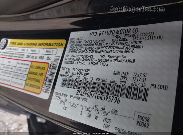 3FA6P0H71GR395796 2016 FORD FUSION Black ძრავის განყოფილების ხედი