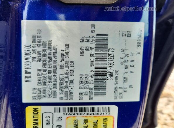 3FA6P0H73GR352173 2016 FORD FUSION Blue Engine compartment view