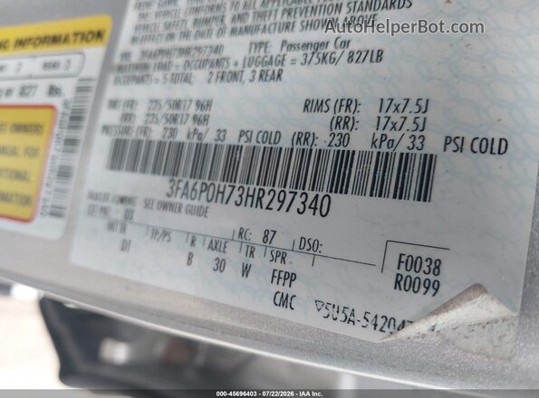 3FA6P0H73HR297340 2017 FORD FUSION Серебряный Вид подкапотного пространства