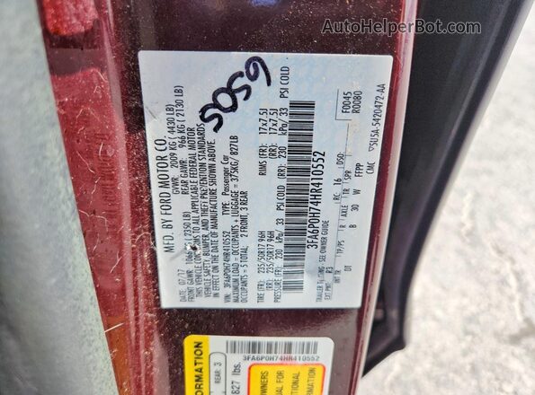 3FA6P0H74HR410552 2017 FORD FUSION Burgundy Շարժիչի բաժամունքի տեսք