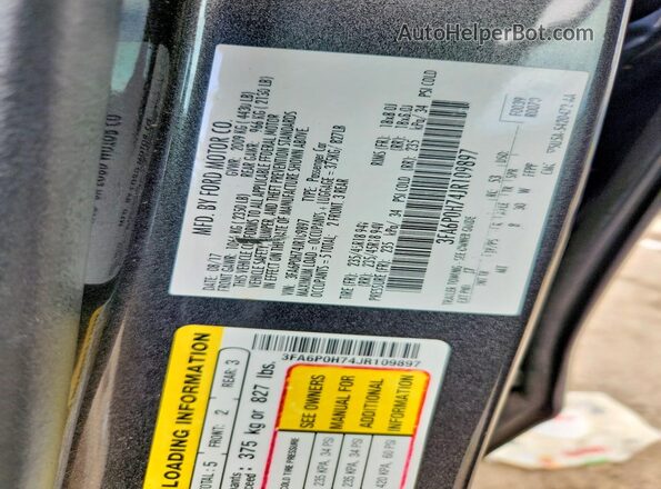 3FA6P0H74JR109897 2018 FORD FUSION Gray Вид підкапотного простору