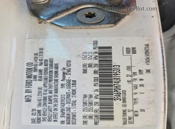 3FA6P0H74LR195313 2020 FORD FUSION Белый Вид наклейки с VIN-кодом