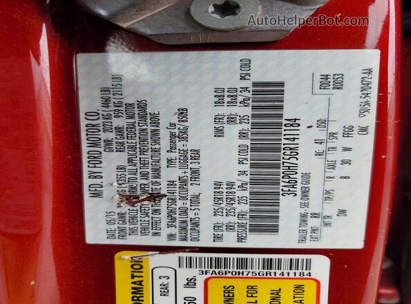 3FA6P0H75GR141184 2016 FORD FUSION Red Engine compartment view