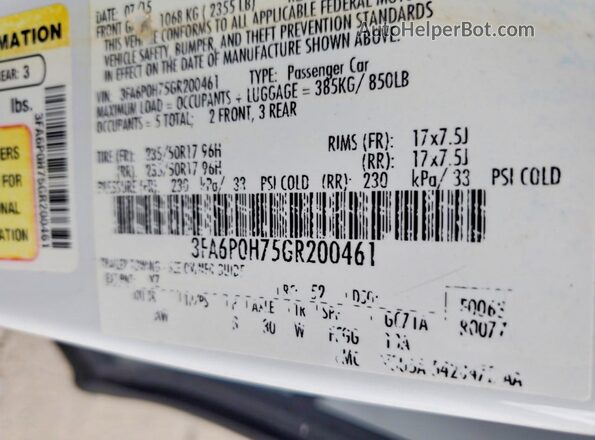 3FA6P0H75GR200461 2016 FORD FUSION White Engine compartment view