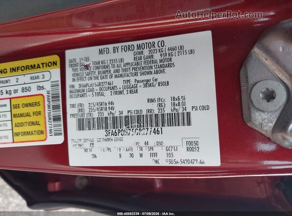 3FA6P0H75GR277461 2016 FORD FUSION Red Engine compartment view