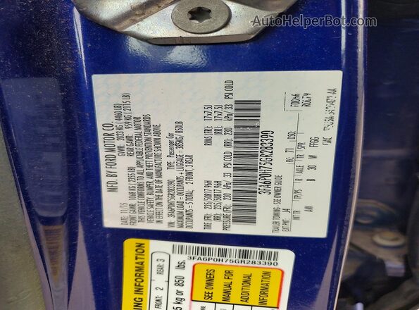 3FA6P0H75GR283390 2016 FORD FUSION Blue Engine compartment view