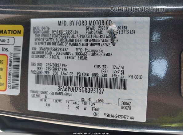 3FA6P0H75GR395137 2016 FORD FUSION Gray Engine compartment view