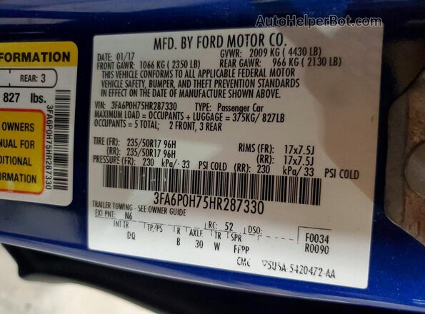 3FA6P0H75HR287330 2017 FORD FUSION Blue Widok komory silnika