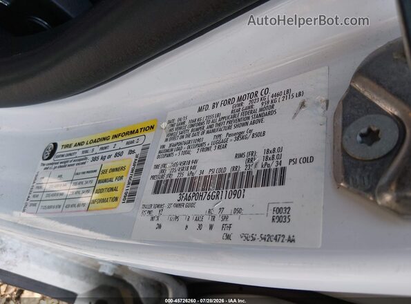 3FA6P0H76GR110901 2016 FORD FUSION White Vista del compartimento del motor