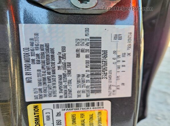 3FA6P0H76GR146068 2016 FORD FUSION Серый Вид подкапотного пространства