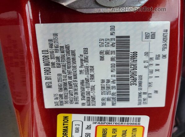 3FA6P0H76GR169866 2016 FORD FUSION Red Շարժիչի բաժամունքի տեսք