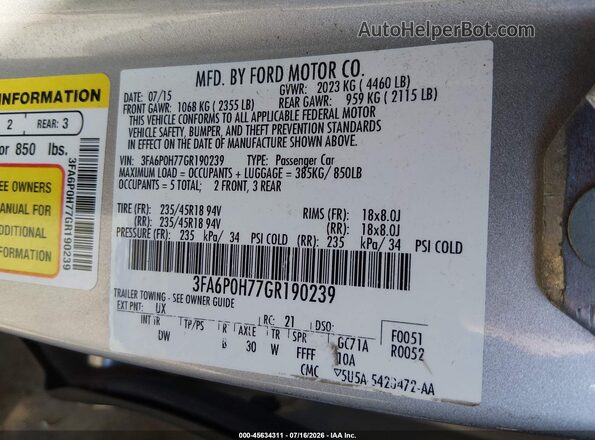 3FA6P0H77GR190239 2016 FORD FUSION Silver Շարժիչի բաժամունքի տեսք