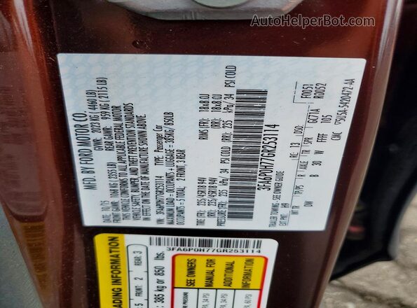 3FA6P0H77GR253114 2016 FORD FUSION Brown Widok komory silnika