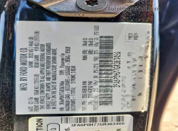3FA6P0H77GR363466 2016 FORD FUSION Black Vista de la etiqueta del VIN