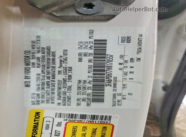 3FA6P0H77HR170557 2017 FORD FUSION White Вид підкапотного простору