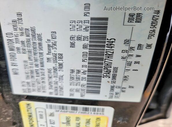3FA6P0H77HR214945 2017 FORD FUSION Черный Вид подкапотного пространства