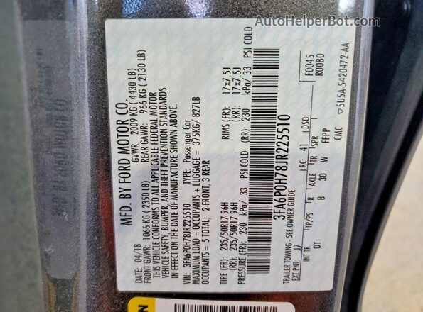 3FA6P0H78JR225510 2018 FORD FUSION Серый Вид подкапотного пространства