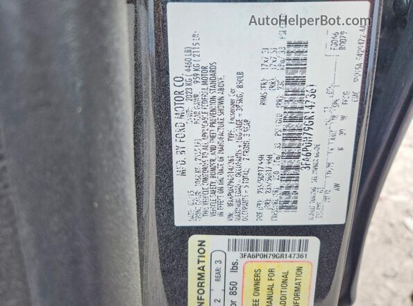 3FA6P0H79GR147361 2016 FORD FUSION Black Շարժիչի բաժամունքի տեսք