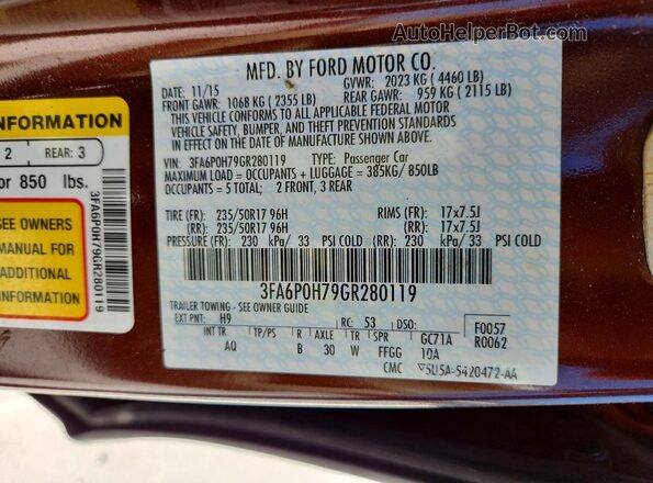 3FA6P0H79GR280119 2016 FORD FUSION Brown Շարժիչի բաժամունքի տեսք